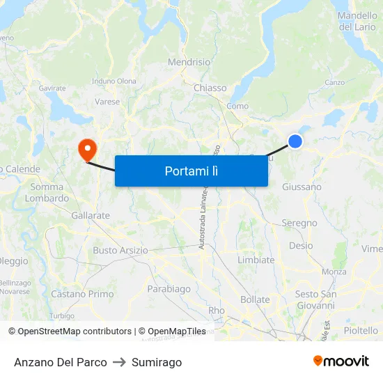 Anzano Del Parco to Sumirago map