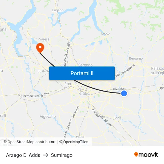 Arzago D' Adda to Sumirago map