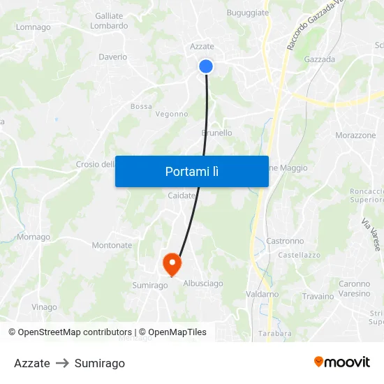 Azzate to Sumirago map