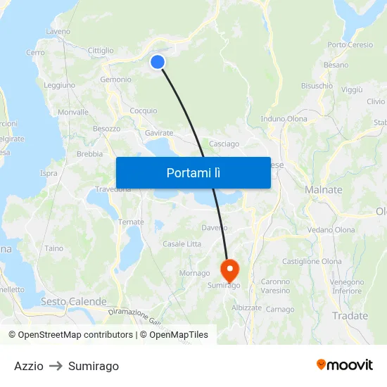 Azzio to Sumirago map
