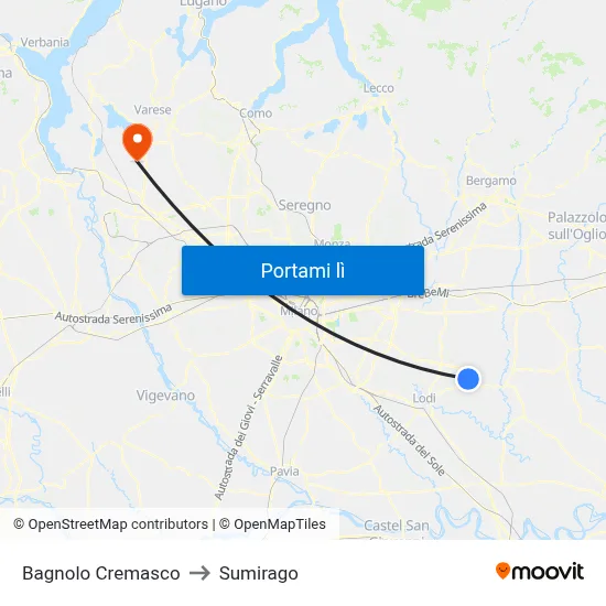 Bagnolo Cremasco to Sumirago map