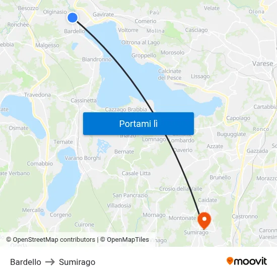 Bardello to Sumirago map
