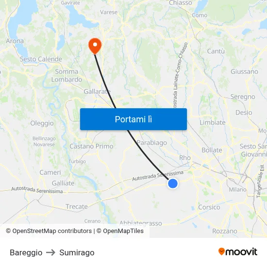 Bareggio to Sumirago map