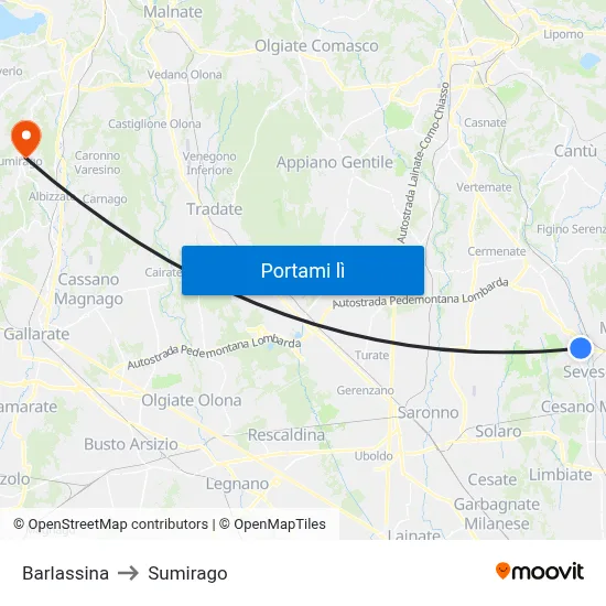 Barlassina to Sumirago map