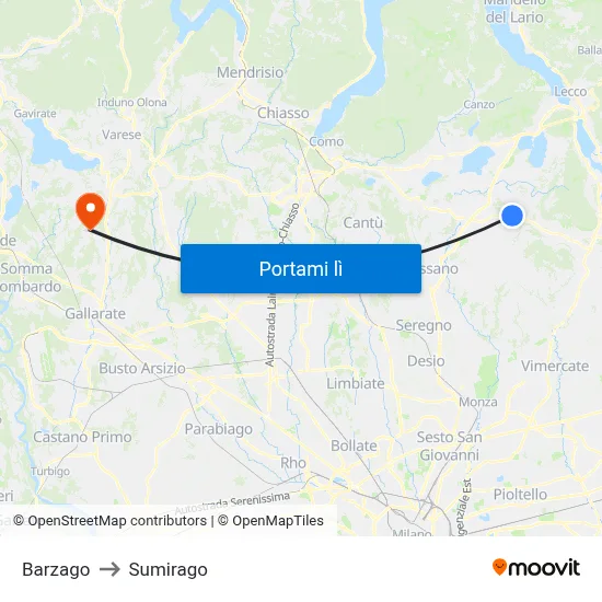 Barzago to Sumirago map