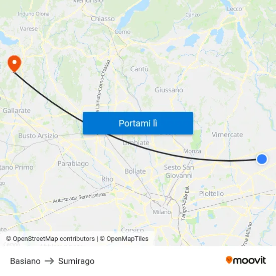 Basiano to Sumirago map
