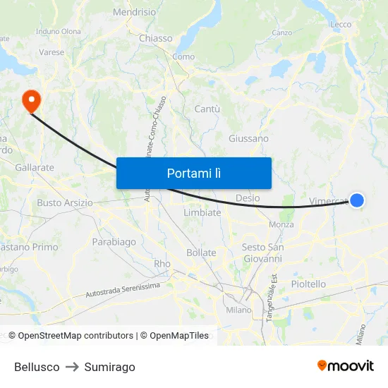 Bellusco to Sumirago map