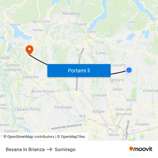 Besana In Brianza to Sumirago map