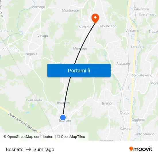 Besnate to Sumirago map