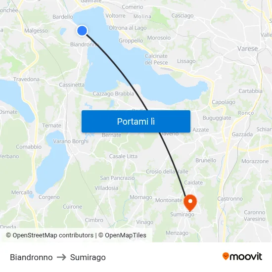Biandronno to Sumirago map