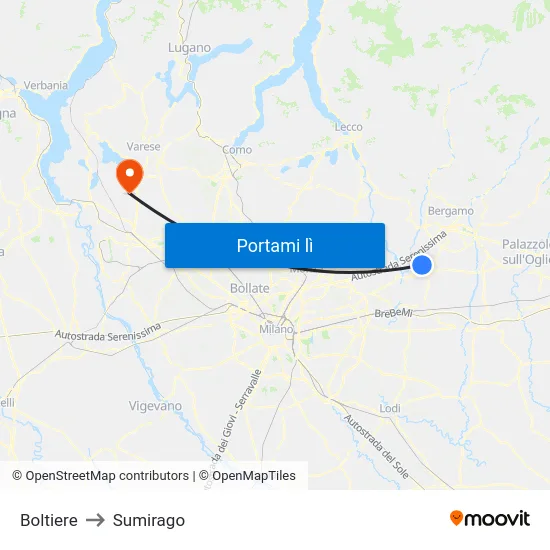 Boltiere to Sumirago map