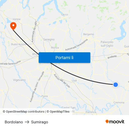 Bordolano to Sumirago map