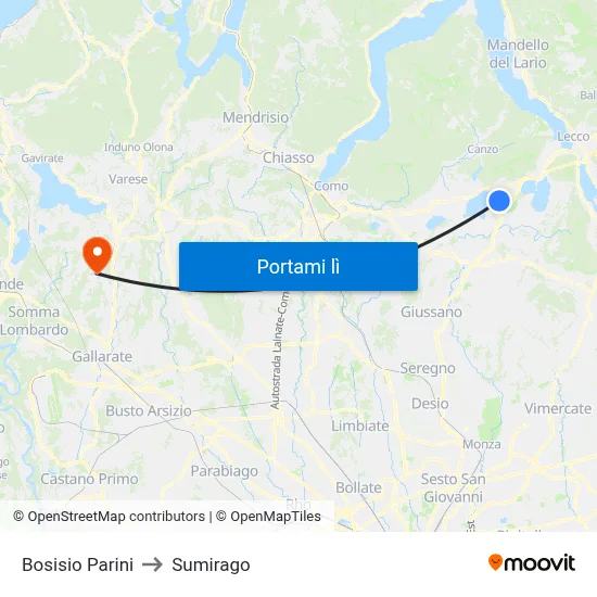 Bosisio Parini to Sumirago map
