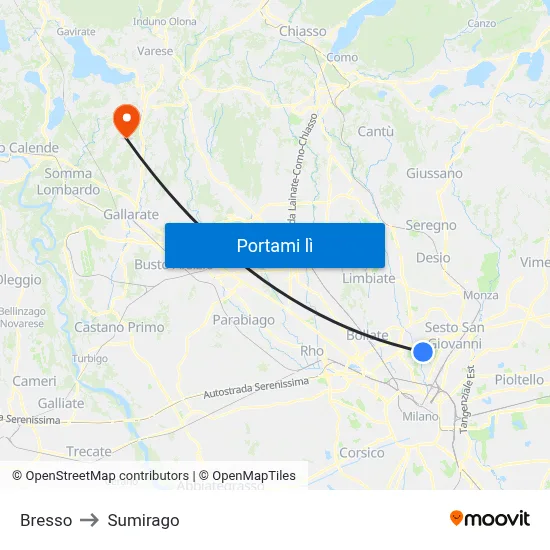 Bresso to Sumirago map