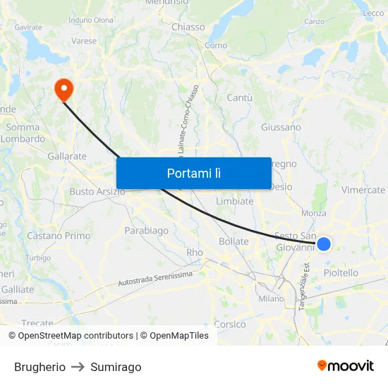 Brugherio to Sumirago map
