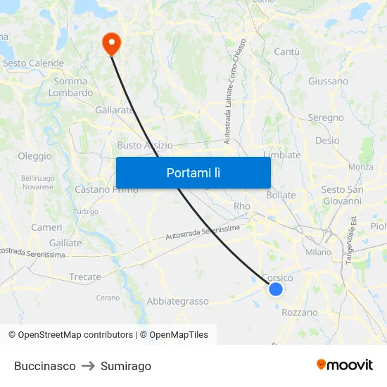 Buccinasco to Sumirago map