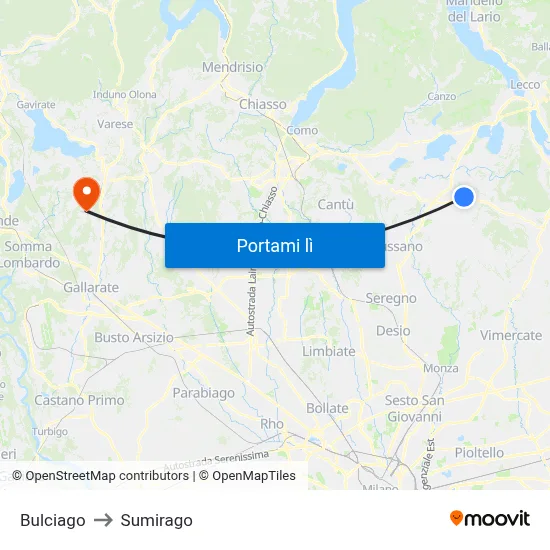 Bulciago to Sumirago map