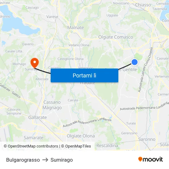 Bulgarograsso to Sumirago map