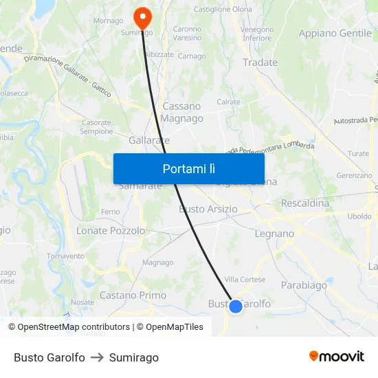Busto Garolfo to Sumirago map