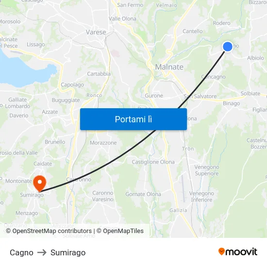 Cagno to Sumirago map