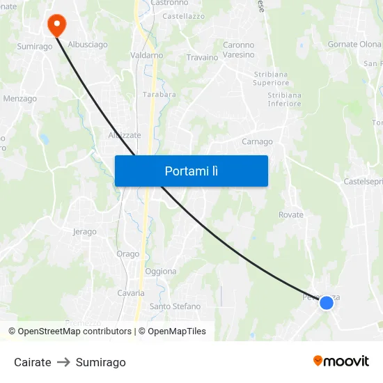 Cairate to Sumirago map