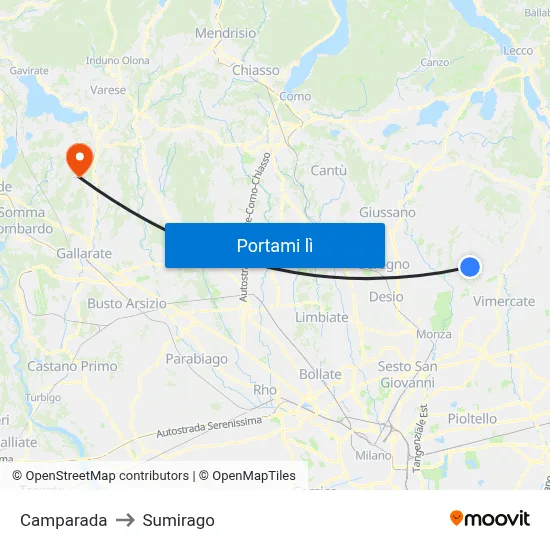 Camparada to Sumirago map