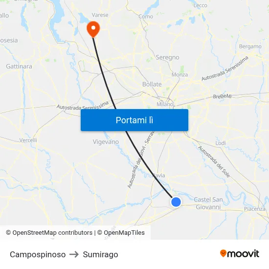 Campospinoso to Sumirago map