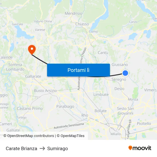 Carate Brianza to Sumirago map