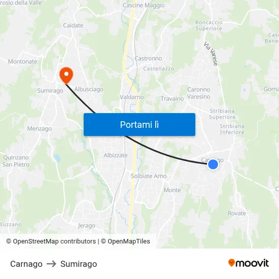 Carnago to Sumirago map