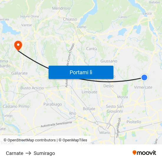 Carnate to Sumirago map