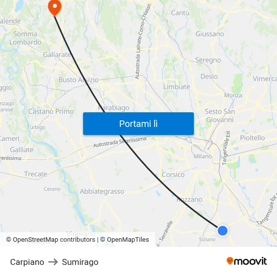 Carpiano to Sumirago map