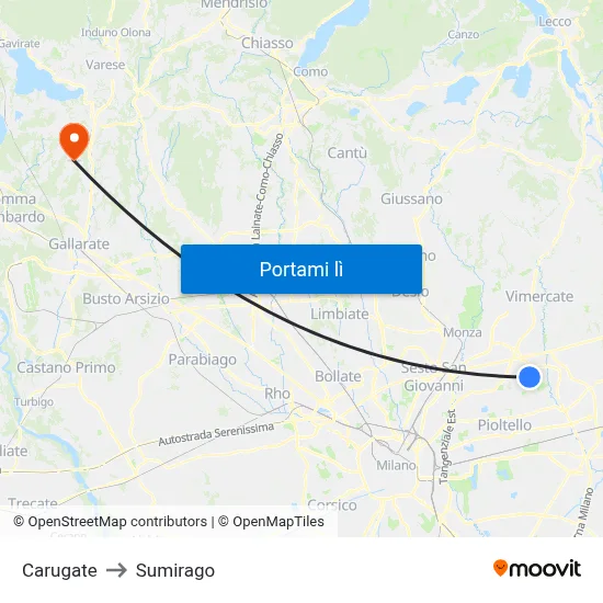 Carugate to Sumirago map