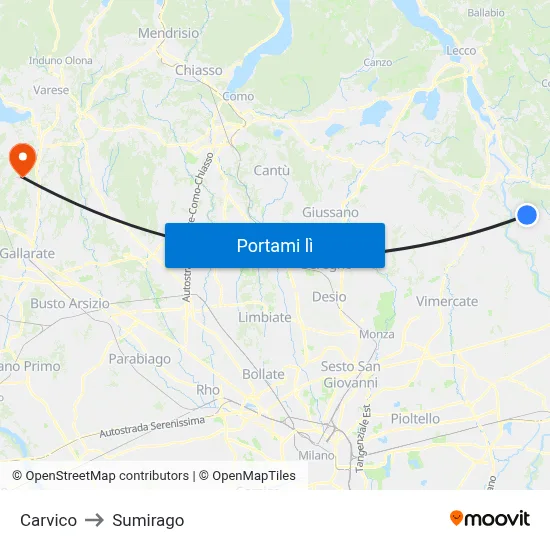 Carvico to Sumirago map