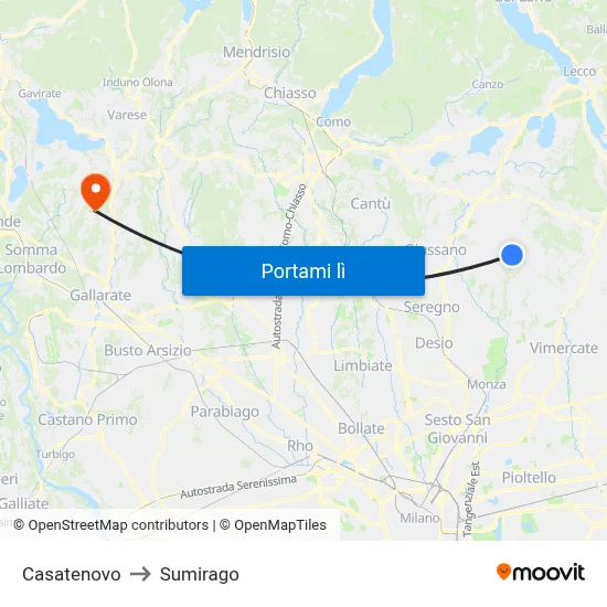 Casatenovo to Sumirago map