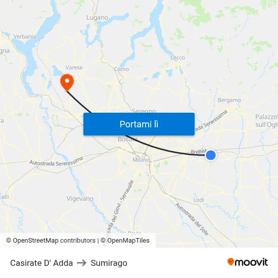 Casirate D' Adda to Sumirago map