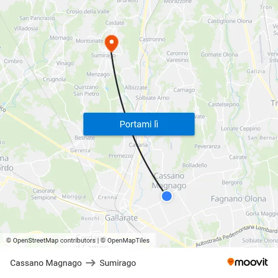 Cassano Magnago to Sumirago map