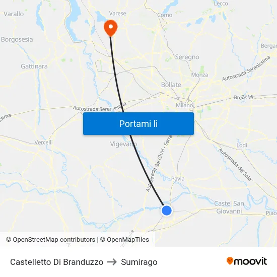 Castelletto Di Branduzzo to Sumirago map