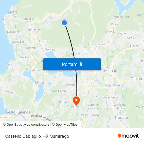 Castello Cabiaglio to Sumirago map
