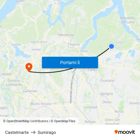 Castelmarte to Sumirago map