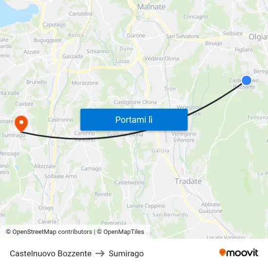 Castelnuovo Bozzente to Sumirago map
