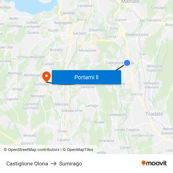 Castiglione Olona to Sumirago map