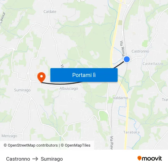 Castronno to Sumirago map