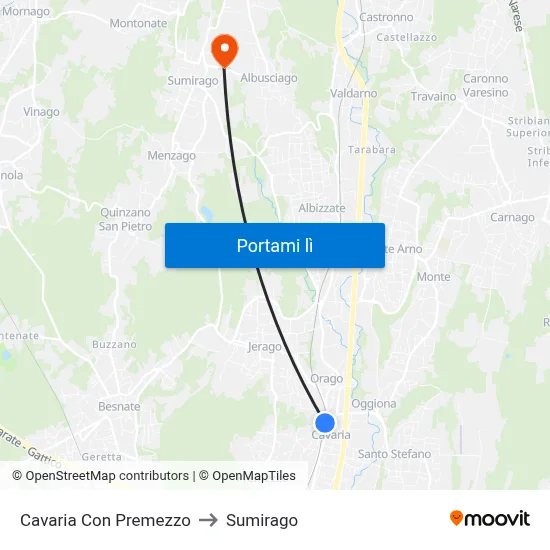 Cavaria Con Premezzo to Sumirago map