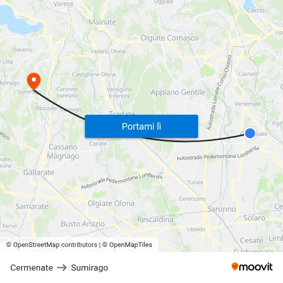 Cermenate to Sumirago map