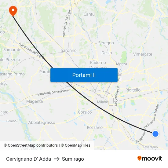 Cervignano D' Adda to Sumirago map