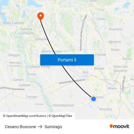 Cesano Boscone to Sumirago map