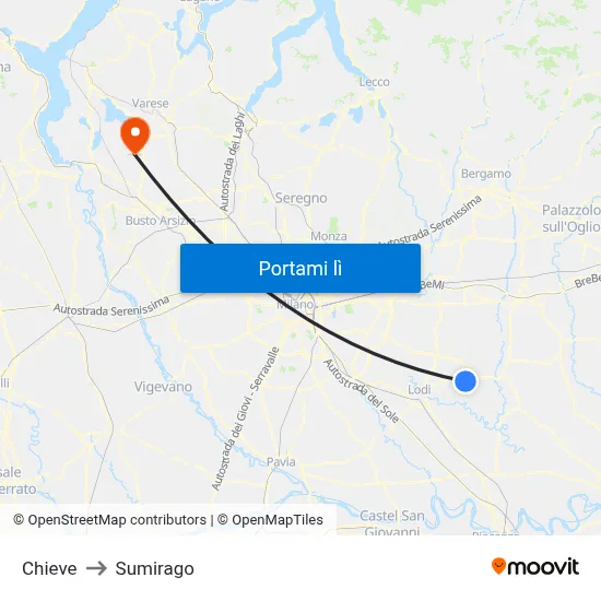 Chieve to Sumirago map