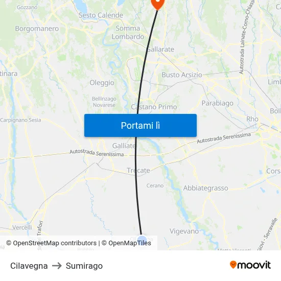 Cilavegna to Sumirago map