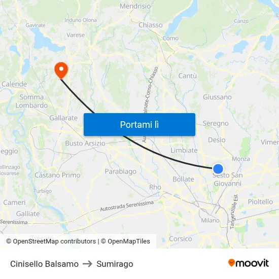Cinisello Balsamo to Sumirago map