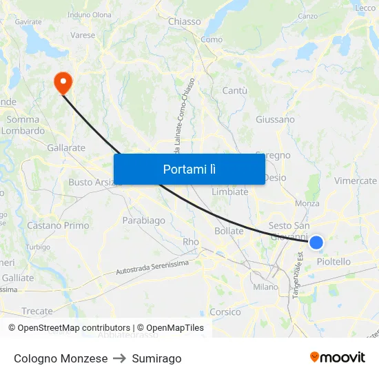 Cologno Monzese to Sumirago map